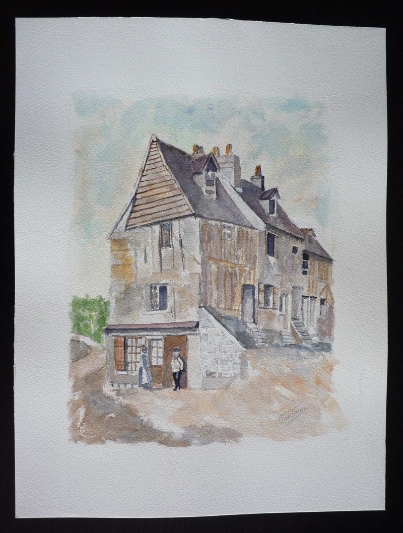 Aquarelle originale de Vaubourg : Maison de village