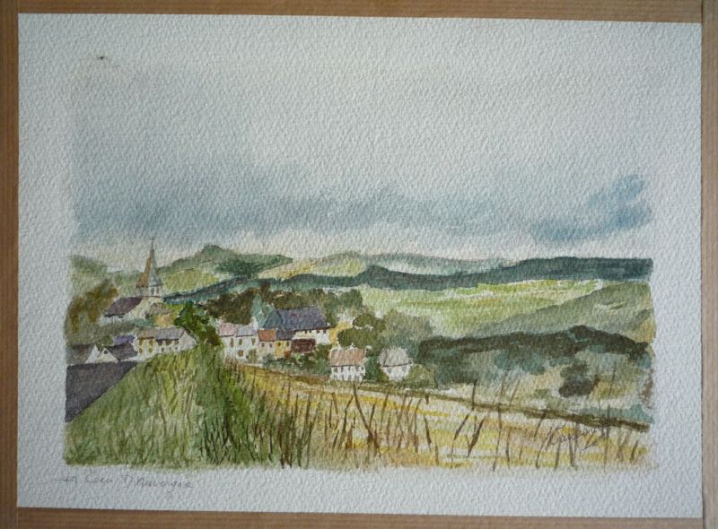 Aquarelle originale de Vaubourg : Un coin d'Auvergne