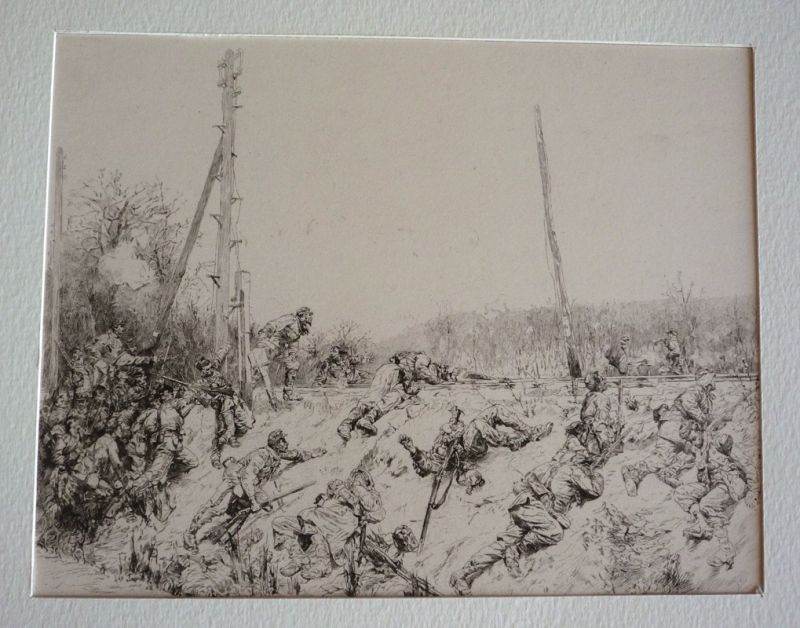 Gravure XIXe de Le Rat d'après Neuville : Combat sur une voie ferrée