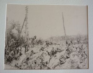 Gravure XIXe de Le Rat d'après Neuville : Combat sur une voie ferrée