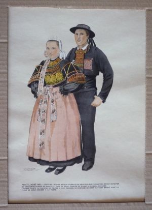 Aquarelle de Victor Lhuer tirée du livre "Le Costume breton" : Costumes de Pont-L'Abbé, 1906