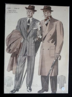 Gravure de mode : collection hiver 1948-49 Hemjie (planche n°7, extraite de la Revue de l'Homme)
