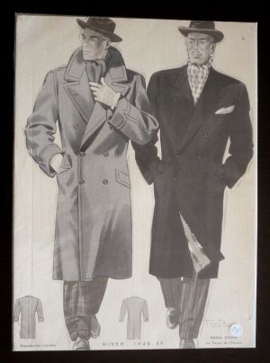Gravure de mode : collection hiver 1948-49 Hemjie (planche n°6, extraite de la Revue de l'Homme)