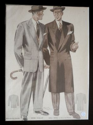 Gravure de mode : collection hiver 1948-49 Hemjie (planche n°5, extraite de la Revue de l'Homme)