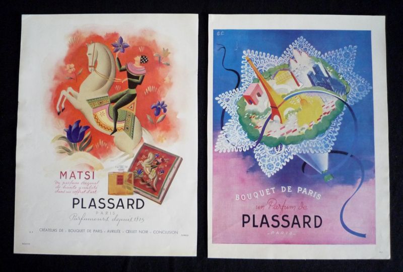 Lot de 2 publicités pour les parfums PLASSARD