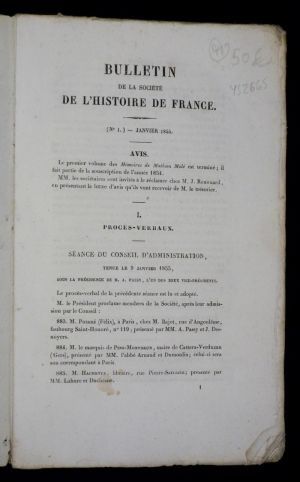 Bulletin de la Société de l'Histoire de France (n°1 - janvier 1855)