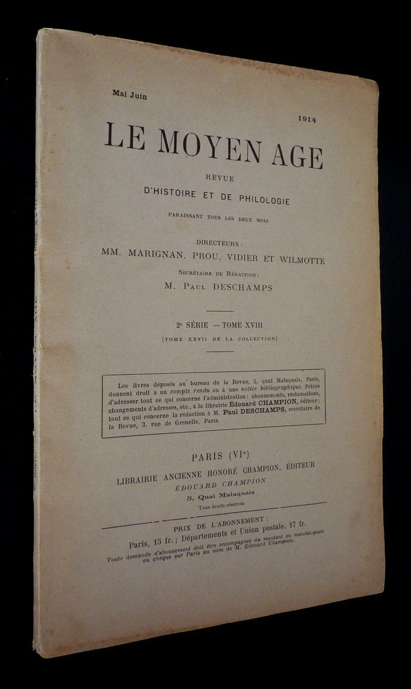 Le Moyen Age (mai-juin 1914, 2e série - Tome XVIII)