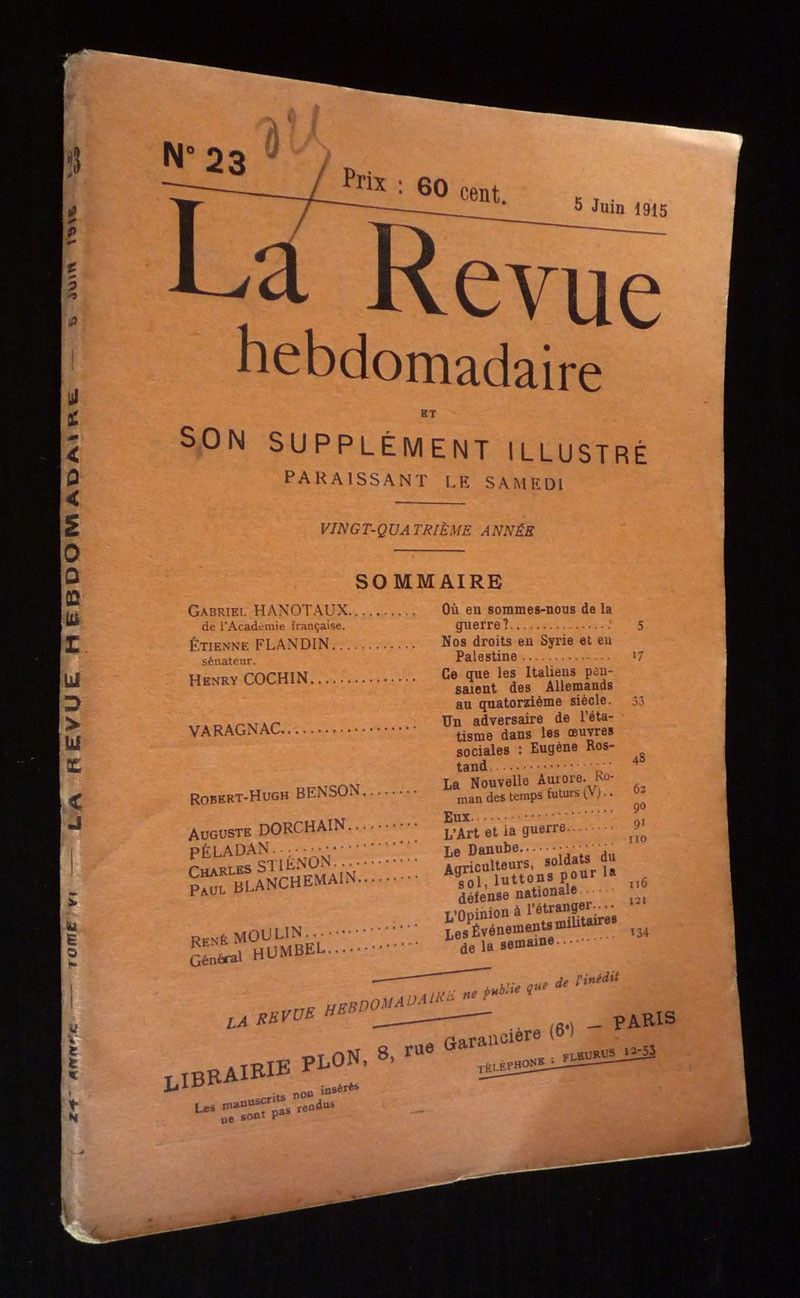 La Revue hebdomadaire (24e année, n°23, 5 juin 1915) et son supplément illustré L'Instantané