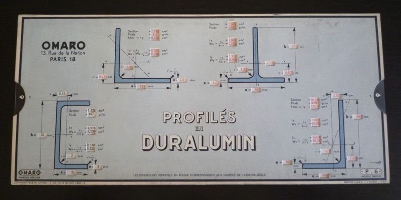 Abaque ou réglette Omaro P.6 : Profilés en Duralumin - Fils et barres en Duralumin