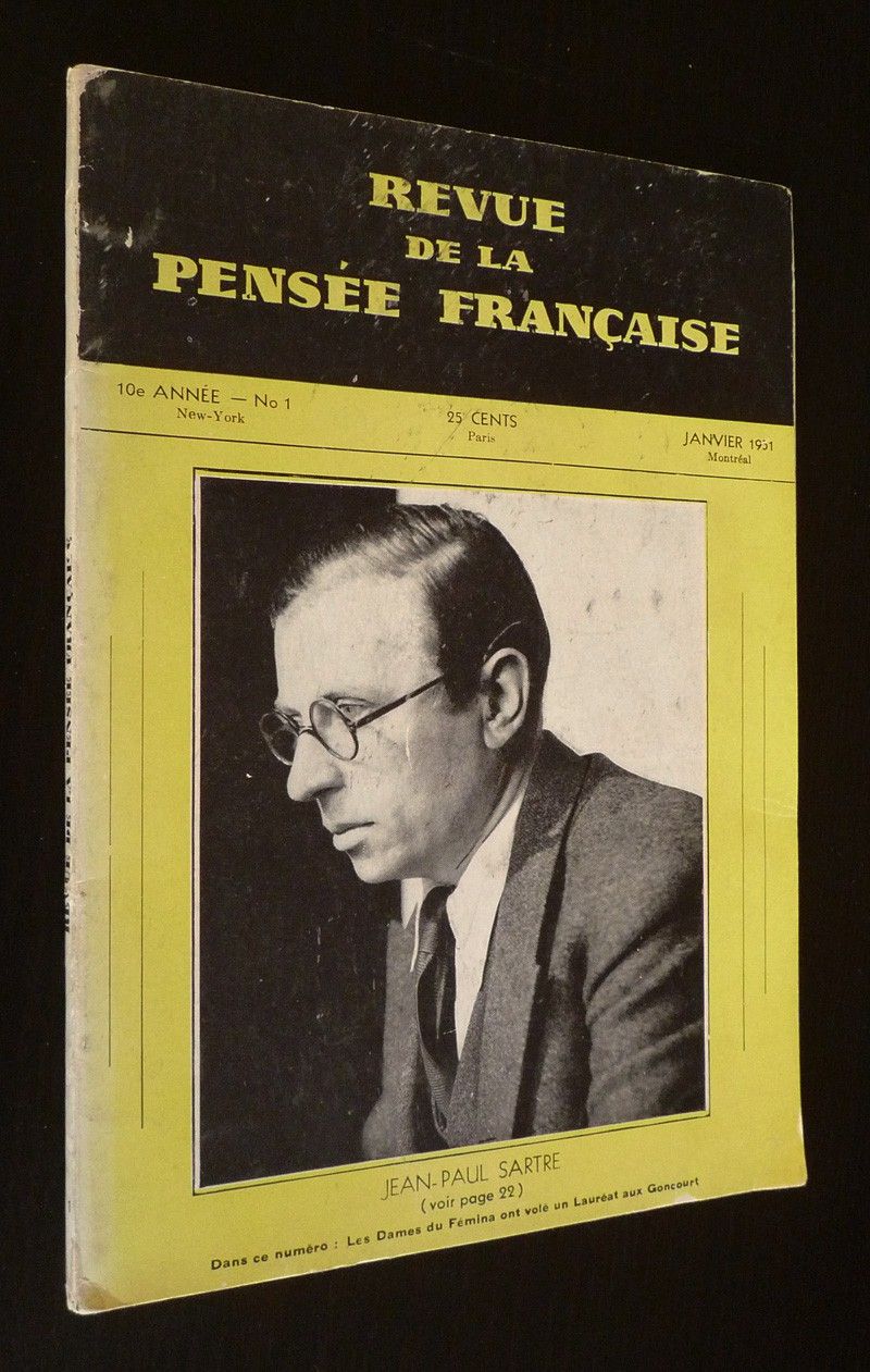 Revue de la pensée française (10e année, n°1 - janvier 1951) : Jean-Paul Sartre