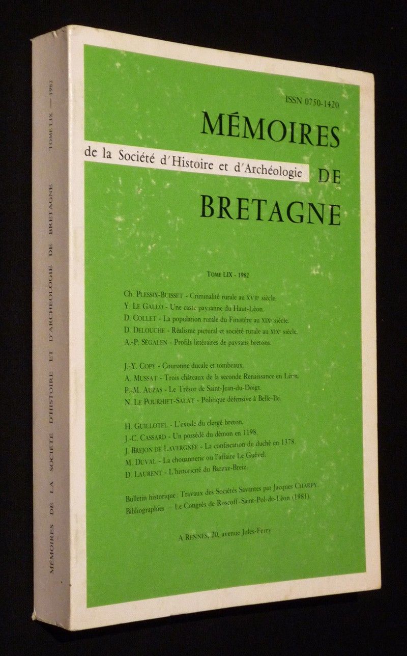 Mémoires de la Société d'Histoire et d'Archéologie de Bretagne, Tome LIX (1982)
