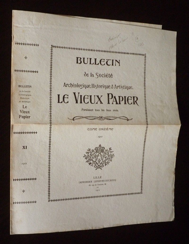 Bulletin de la Société archéologique, historique et artistique Le Vieux Papier : chemise pour relier le Tome 11
