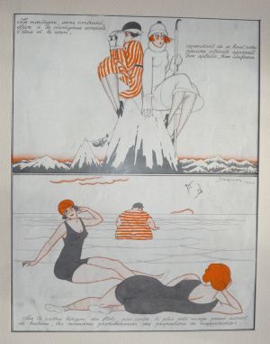 Gravure de Jacques :  Le vertige des cîmes, la douceur des grèves (La Vie Parisienne)