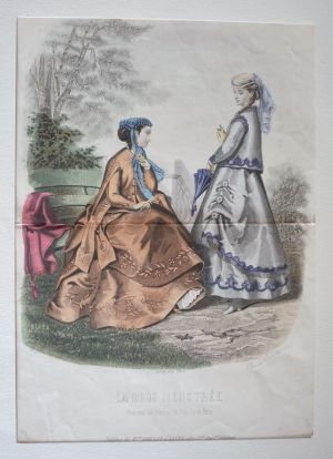 Gravure de mode d'Adèle-Anaïs Toudouze : Toilettes de Mme Bréant-Castel (La Mode illustrée)