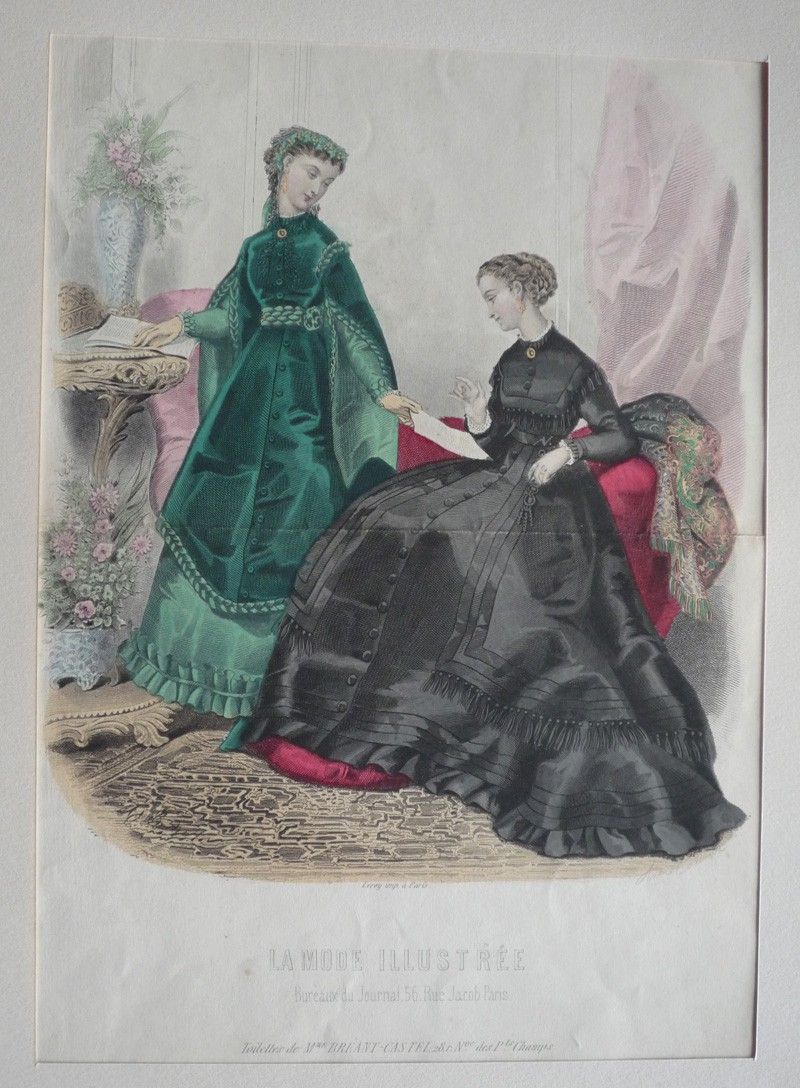 Gravure de mode d'Adèle-Anaïs Toudouze  : Toilettes de Mme Bréant-Castel (La Mode illustrée)