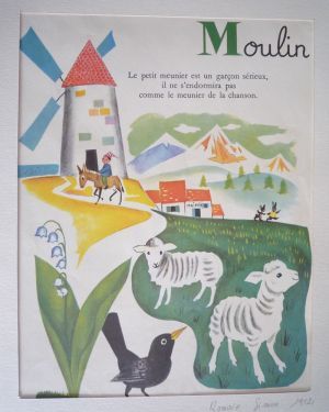Illustration de Romain Simon : Moulin (Mon grand alphabet)