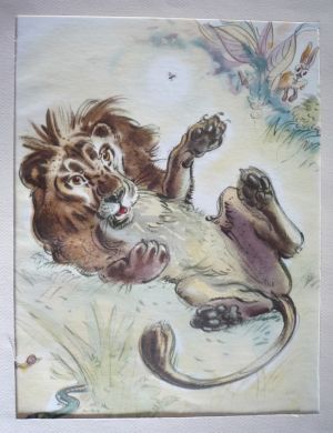 Illustration d'André Pec : Le Lion et le moucheron