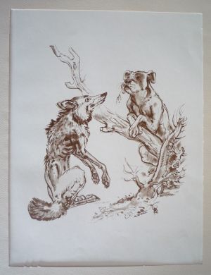 Illustration d'André Pec : Le Loup et le chien