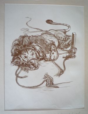 Illustration d'André Pec : Le lion et le rat