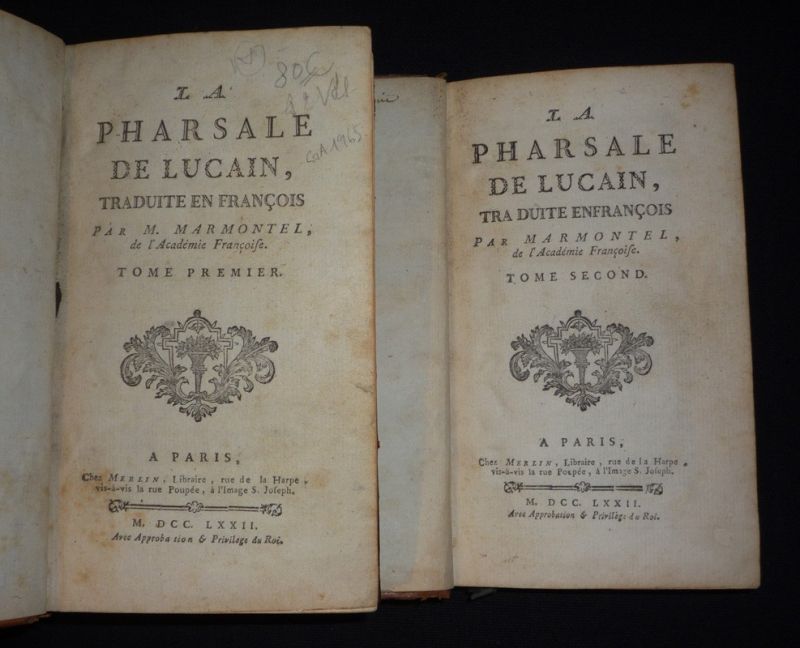 La Pharsale de Lucain, traduite en françois par M. Marmontel, de l'Académie Françoise (2 volumes)