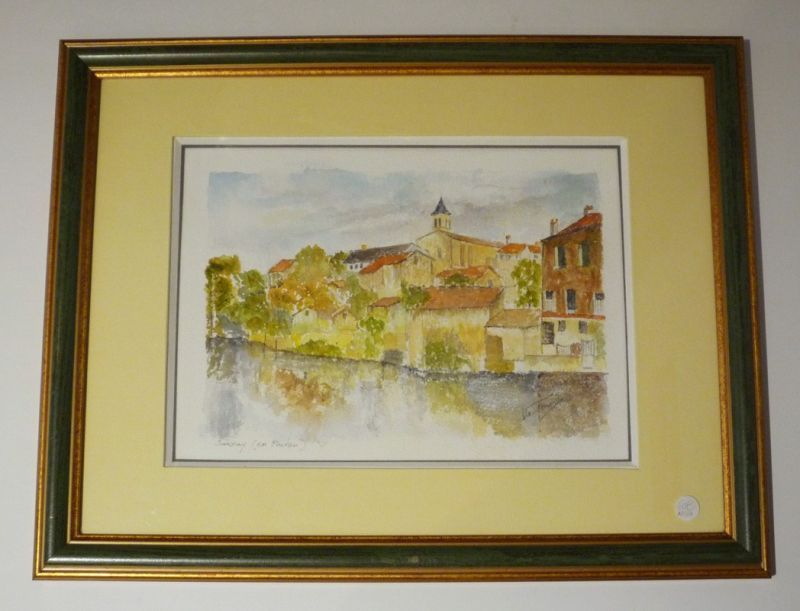 Aquarelle originale de Vaubourg : Sanxay, Poitou (encadré)