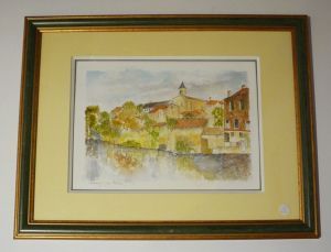 Aquarelle originale de Vaubourg : Sanxay, Poitou (encadré)