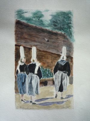 Aquarelle originale de Vaubourg : Les Bigoudènes