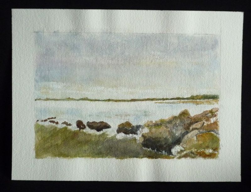 Aquarelle originale de Vaubourg : Paysage côtier
