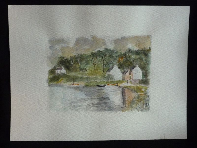 Aquarelle originale de Vaubourg : Paysage côtier