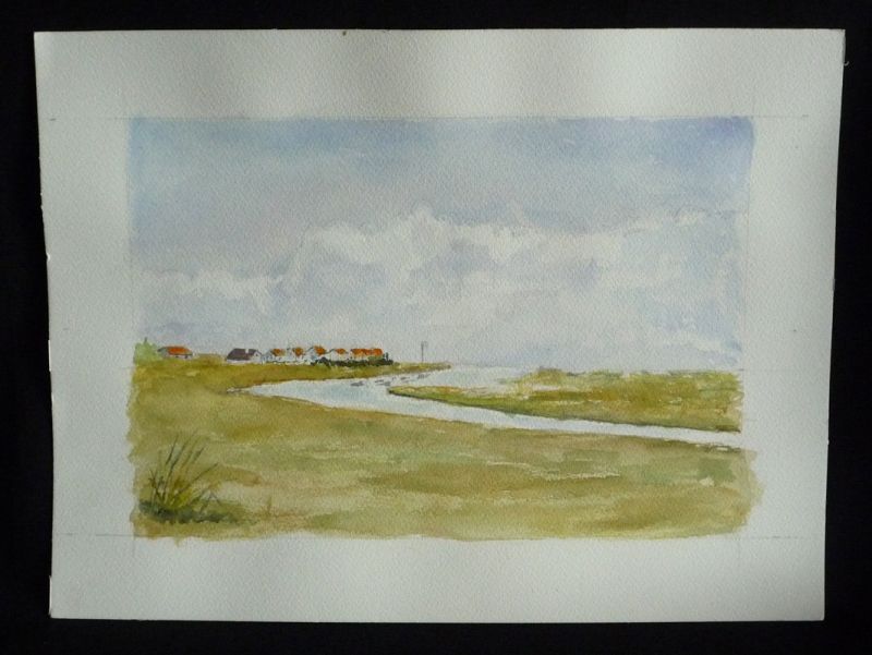 Aquarelle originale de Vaubourg : Bras de rivière