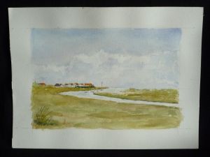 Aquarelle originale de Vaubourg : Bras de rivière