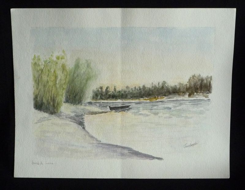 Aquarelle originale de Vaubourg : Bords de Loire