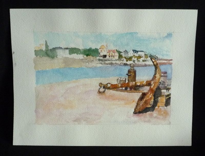 Aquarelle originale de Vaubourg : Ancre de marine