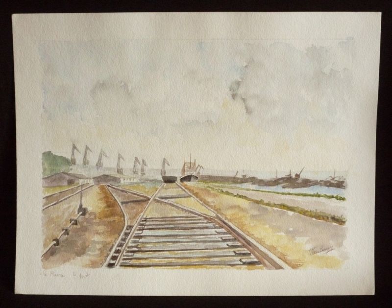 Aquarelle originale de Vaubourg : Port du Havre