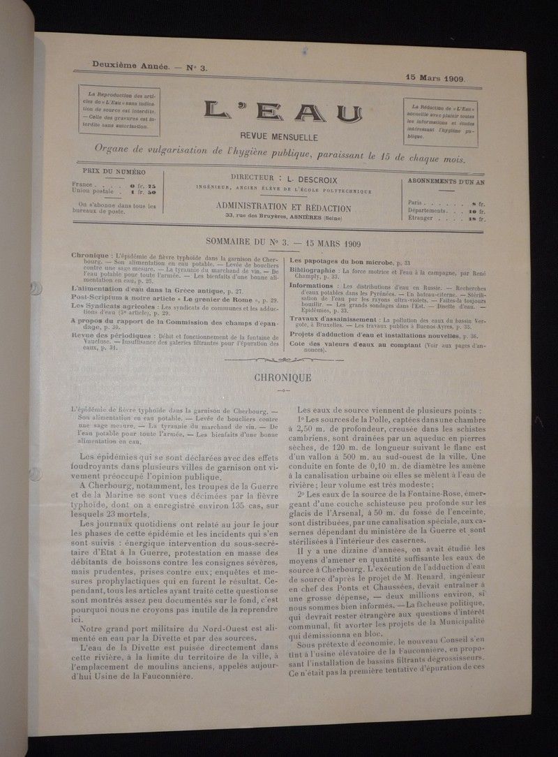 L'Eau, revue mensuelle (61 numéros, 1909-1939)