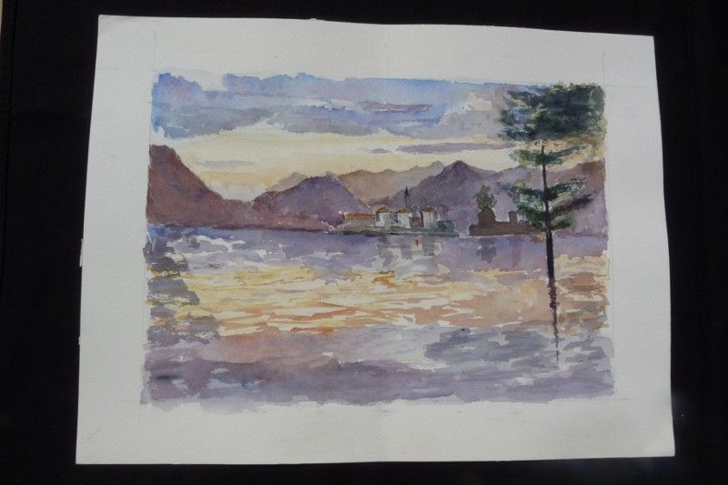 Aquarelle originale de Vaubourg : paysage côtier