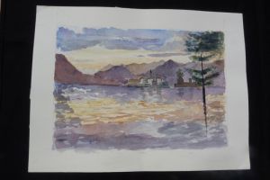 Aquarelle originale de Vaubourg : paysage côtier