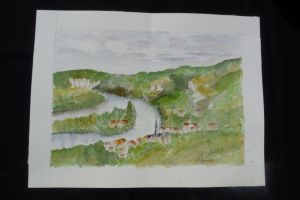 Aquarelle originale de Vaubourg : paysage de montagne