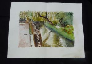 Aquarelle originale de Vaubourg : cours d'eau