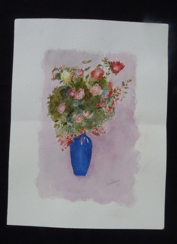 Aquarelle originale de Vaubourg : bouquet de fleurs