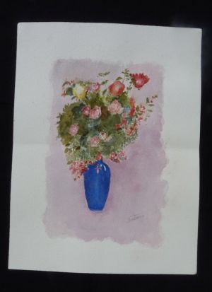 Aquarelle originale de Vaubourg : bouquet de fleurs