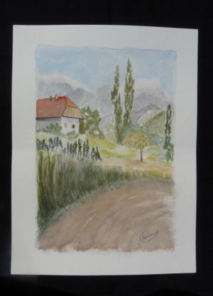 Aquarelle originale de Vaubourg : Un coin de Savoie