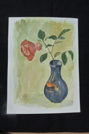 Aquarelle originale de Vaubourg : rose dans un vase