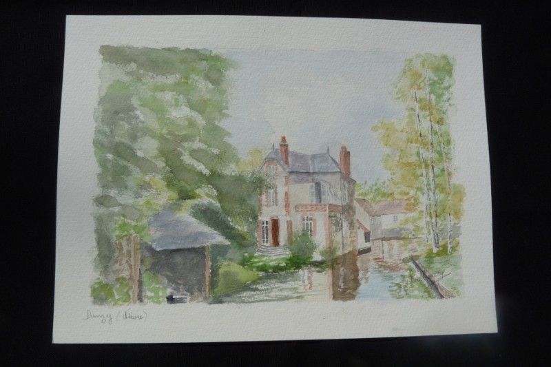 Aquarelle originale de Vaubourg : Danzy (Nièvre)