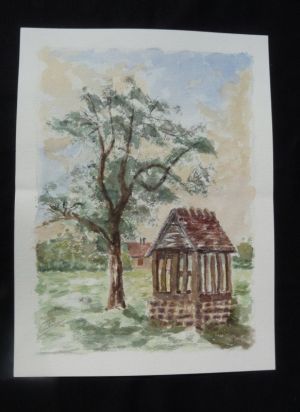 Aquarelle originale de Vaubourg : Puits en Normandie