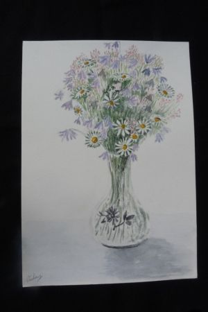 Aquarelle originale de Vaubourg : bouquet de fleurs