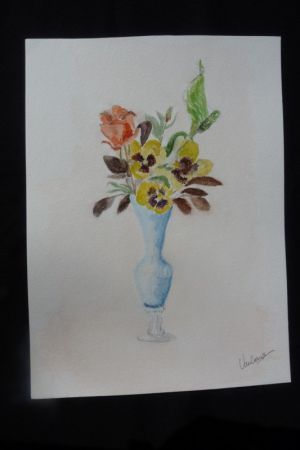 Aquarelle originale de Vaubourg : Vase avec fleurs