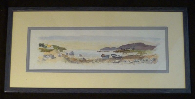 Aquarelle originale de Vaubourg : Paysage côtier (encadrée)