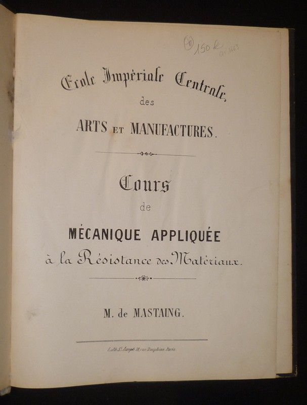 Cours de mécanique appliquée à la résistance des matériaux