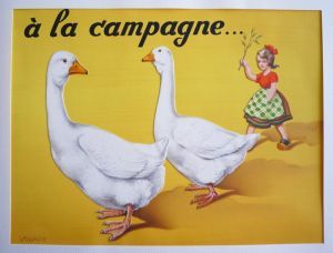 Dessin original de Dupuich pour l'album "A la campagne" : Oies